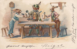 Deutsches Reich Künstler-Ansichtskarte / Postkarte / unsigniert / Thiele ?/Fuchs und Hase beim Bier... -