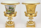 Preussen Biedermeier / Empire / Kratervase / handbemaltes Porzellan mit Maskaronhenkeln -