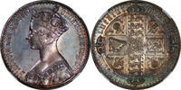 Great Britain Crown Great Britain 1847 Victoria Silver Proof Gothic Crown NGC AU Colorful Toning!! -