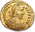 ROMAN EMPIRE AV gold solidus after 408 A.D. Honorius, Ravenna mint - VICTORIA AVGGG mintmark R/V - VF+ lightly toned, minor contact marks