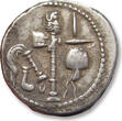 ROMAN REPUBLIC AR silver denarius circa 49-48 B.C. Julius Caesar, mobile military mint moving with Caesar in Gaul or Italy VF+ / EF-light steelgrey toning