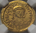 BYZANTINE EMPIRE AV gold solidus circa 492-507 A.D. Anastasius, Constantinople 8th officina - NGC graded - NGC AU 5 / 5 2 / 5 graffito edge bend