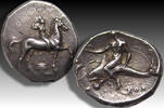 ANCIENT GREECE AR silver stater CALABRIA, Tarentum, struck under magistrates Sa... and Kon... -