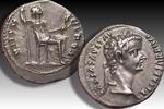 ROMAN EMPIRE AR silver denarius Tiberius, Lugdunum (Lyon) mint - beautifl dark toning - -