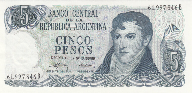 ARGENTINA P.294 - 5 Pesos ND 1974-76 UNC | MA-Shops