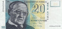 Europe 1993 XF FINLAND P.122 - 20 Markkaa  10,00 EUR  + 10,00 EUR frais d'envoi
