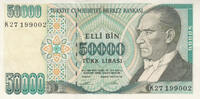 Asia 1995 TURKEY P.204 - 50.000 Lira L.1970 UNC  4,00 EUR  + 10,00 EUR frais d'envoi