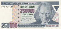 Asia 211 - 250 n. Chr. TURKEY P.211 - 250.000 Lira L.1970 (1998) UNC  4,50 EUR  + 10,00 EUR frais d'envoi