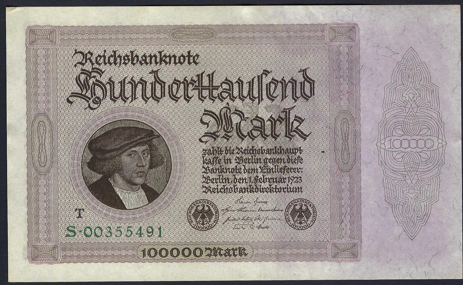 Allemagne Germany Deutschland 100000 Mark 1 02 1923 Reichsbanknote