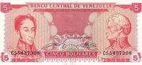   Venezuela 5 Bolivar Banknote (1989) - No CARACAS Notation  0,86 EUR  + 34,55 EUR frais d'envoi