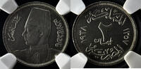 1938 Egyptian 2 Millim Copper-Nickel Coin - NGC MS62 Grade -