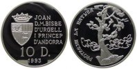 Andorra 10 Deniers Ag Baum und Vögel -
