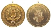 Musik tragbare Medaille Bronze vergoldet Hochheim (Main) - zum 60jährigem Jubiläum des Gesangsvereins Sängerbund, Laute / Wappen, v. Beyenbach,ca. 45,9 -