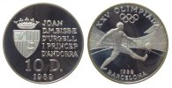 Andorra 10 Deniers Ag Olympiade Fußball, leichte Patina, minimale Flecken -