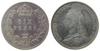 GB Großbritannien ab 1708 6 Pence Ag Victoria -