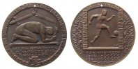 Sport Medaille Bronze DFB - auf den 10. Jahrestag des Beginns des 1. Weltkrieges, Nackter, niederkauender Jüngling, darüber zerbrochenes Schwer -