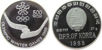 Korea Nord 500 Won Ag Olympiade Eishockey, leichte Patina -