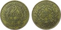 Tunesien Franz. 2 Francs AlBr Mohamed El-Naceur, Bey (1906-1922), Gad.91 Schön 39 -