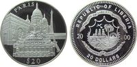 Liberia 20 Dollars Ag Paris (Frankreich), Eiffelturm etc., etwas fleckig, feine Handlingsmarken -