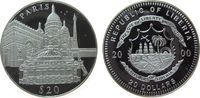 Liberia 20 Dollars Ag Paris (Frankreich), Eiffelturm etc., etwas fleckig, feine Handlingsmarken -