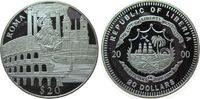 Liberia 20 Dollars Ag Rom (Italien), Colloseum etc., etwas fleckig, feine Handlingsmarken -