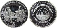 Liberia 20 Dollars Ag Golden Spike - auf die Fertigstellung der ersten transkontinentalen Eisenbahnstrecke, zwei Dampflokomotiven, etwas fleckig, f -