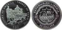 Liberia 20 Dollars Ag auf den Frieden in Paris 1783, dieser Frieden beendete formal den amerikanischen Unabhängkeitskrieg, etwas fleckig, feine Han -