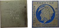 Sport Plakette WM Rüdesheim - Damen-Florett, Deutscher Fechter Bund / Gravur, ca. 40 x 40 MM, etwas fleckig, in Farbe blau -