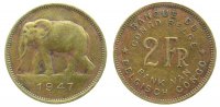 Belgisch Kongo 2 Francs Me Elefant, fleckig - spotted, Schön 27 -