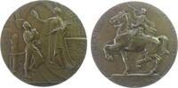 Belgien Medaille Bronze Brüssel - auf die Weltausstellung, Frauengestalt mit Palmzweig krönt einen jungen Mann mit Krug / berittener Herold nach -