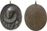 Personen tragbare Medaille Bronzeguß Artnerin Susanne geb. Dirnbergerin, Brustbild in Renaissancetrace und Halskrause halblinks, einseitig, ca. 42 x 35,3 M -