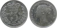 GB Großbritannien ab 1708 3 Pence Ag Victoria, leichte Prägeschwäche, Stempelriß -