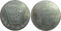 DDR Medaille Neusilber Waltershausen - VEB Fahrzeugwerk, Feuerwehrfahrzeug mit Drehleiter / Mehrzeiler, ca. 60,5 MM, unruhiger Rand -