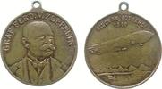 Luftfahrt Medaille Bronze Zeppelin Ferdinand Graf von - auf seinen 70. Geburtstag, Büste des Grafen halbrechts / Zeppelin über Bodensee - oben 1908 -