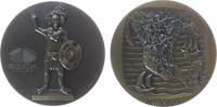 Mexiko Medaille Bronze Europalia Mexico, Eingeborener auf Podest mit Schild / Segelschiffe im Golf von Mexiko und Pazifischen Ozean, v. Paul Huy -