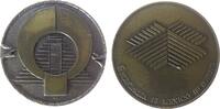 Mexiko Medaille Bronze Europalia Mexico, Steinring - dahinter Tempelpyramide - am Rand zwei halbe Uroboros / abstraktes Emblem, Signatur: JM, ca -