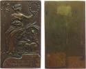 Wien Plakette Bronze Wien - I.Öst. Kaninchenzuchtverein, sitzende weibliche Gestalt mit Siegerkranz neben drei Hasen, einseitig, ca. 36,5 x 61 -