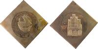 DDR Klippe Bronze Stralsund - 25 Jahre FG Numismatik, Kogge um 1340 / Gotisches Dielenhaus, ca. 52 x 51 MM, etwas fleckig -