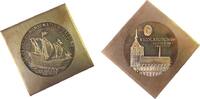 DDR Klippe Bronze Stralsund - 25 Jahre FG Numismatik, Karavelle um 1400 / Nicolaikirche, ca. 51 x 51 MM -