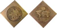 DDR Klippe Bronze Stralsund - 500 Jahre Schiffercomagnie, Barke um 1850 / Weltkarte, ca. 51 x 51 MM, etwas fleckig -