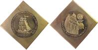 DDR Klippe Bronze Stralsund - 500 Jahre Schiffercomagnie, Brigg um 1830 / Haus der Schiffercompagnie, ca. 51 x 51 MM -