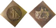 DDR Klippe Bronze Stralsund - 500 Jahre Schiffercomagnie, Schoner um 1810 / Werft im 18. Jhrd., ca. 51 x 51 MM -