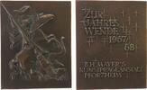 Neujahr Plakette Bronze Neujahr - Hl. St. Georg tötet den Drachen, Schrift, v. B.H. Mayer Pforzheim, ca. 40 x 50 MM -