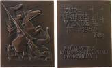 Neujahr Plakette Bronze Neujahr - Hl. St. Georg tötet den Drachen, Schrift, v. B.H. Mayer Pforzheim, ca. 40 x 50 MM -