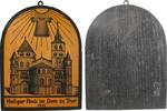 Reformation / Religion Wandbildchen aufhängbar Holz Trier - auf den Heiligen Rock, Dom zu Trier - darüber heiliger Rock, ca. 88,5 x 114 MM -