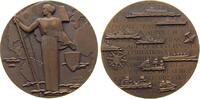Frankreich Medaille Bronzeguß Transatlantische Gesellschaft - 100 Jahrfeier, personifizierte Gesellschaft mit Fahne auf Wellen stehend vor Weltkarte -