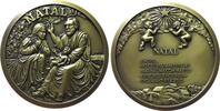 Weihnachten Medaille Bronze Heilige Maria und Josef mit dem Jesuskind, / zwei Putten über Mehrzeiler und Landschaft, Natal, Weihnachten, v. Balazar, -