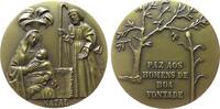 Weihnachten Medaille Bronze Heilige Maria und Josef mit dem Jesuskind darüber eine Blüte, / Baum und Schrift, Natal, Weihnachten, Signatur unleserlic -