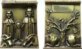 Weihnachten aufstellbare Plakette Bronze Heilige Maria und Josef mit dem Jesuskind und Esel und Kuh, / Baum mit den Hinterteilen des Esels und der Kuh, Natal, Wei -