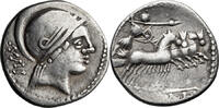 Ancient Roman Denarius Dacian Imitation: obverse of L. Rutilius Flaccus, reverse of C. Liciniius Macer. Denarius -